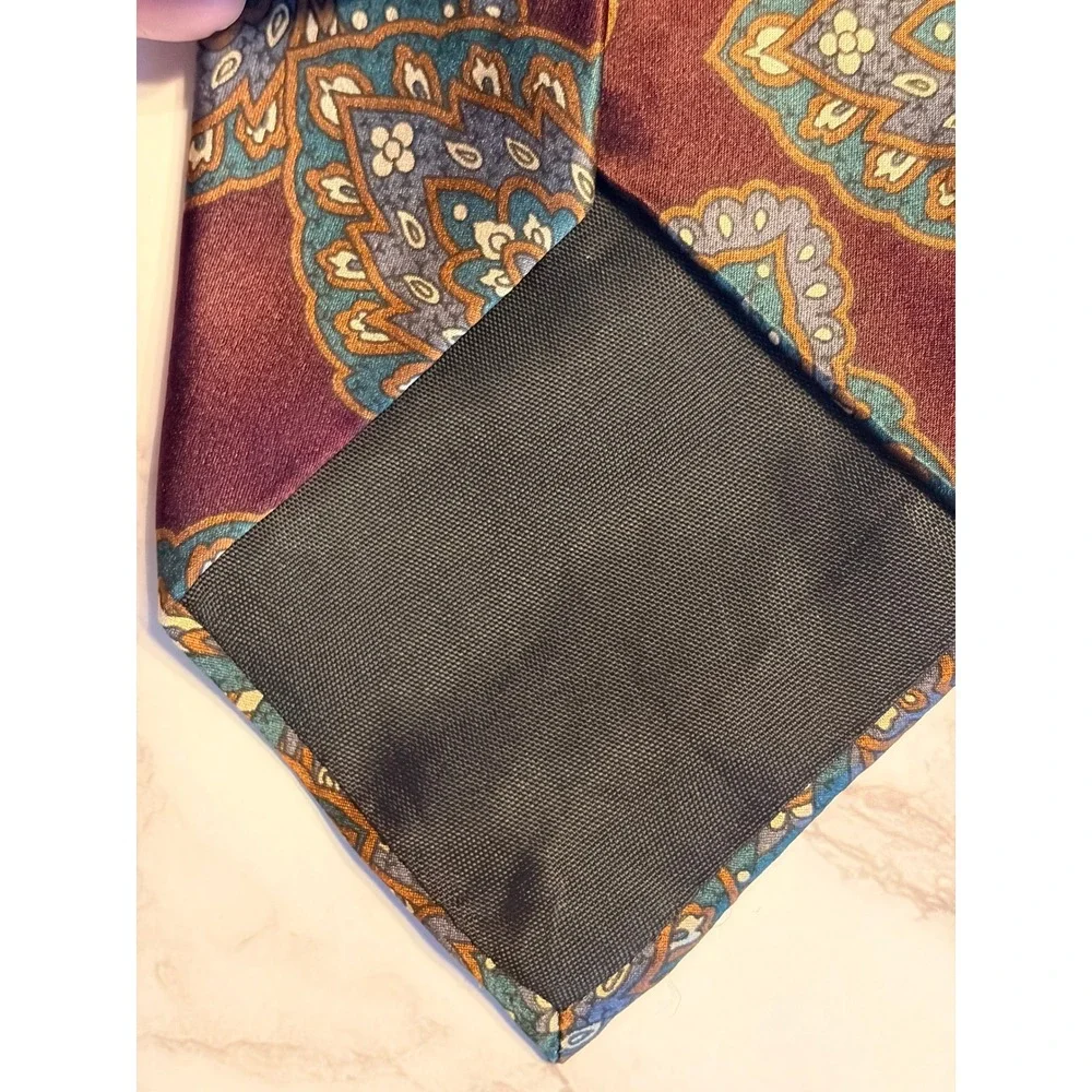 Oscar de la Renta Couture Silk Tie Burgundy Paisley Medallion Made USA Vintage